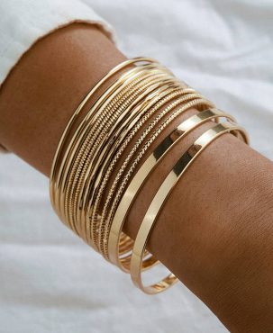 14pcs/sets Punk Color Bracelets Trendy Alloy Metal Bangle Bohemian Jewelry