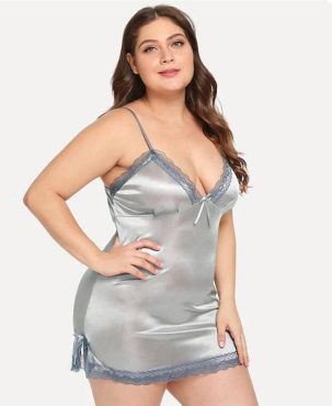 Woman Plus Size Sexy Nightdress Sexy Lingerie Pajamas Gray Sexy Sleepwear