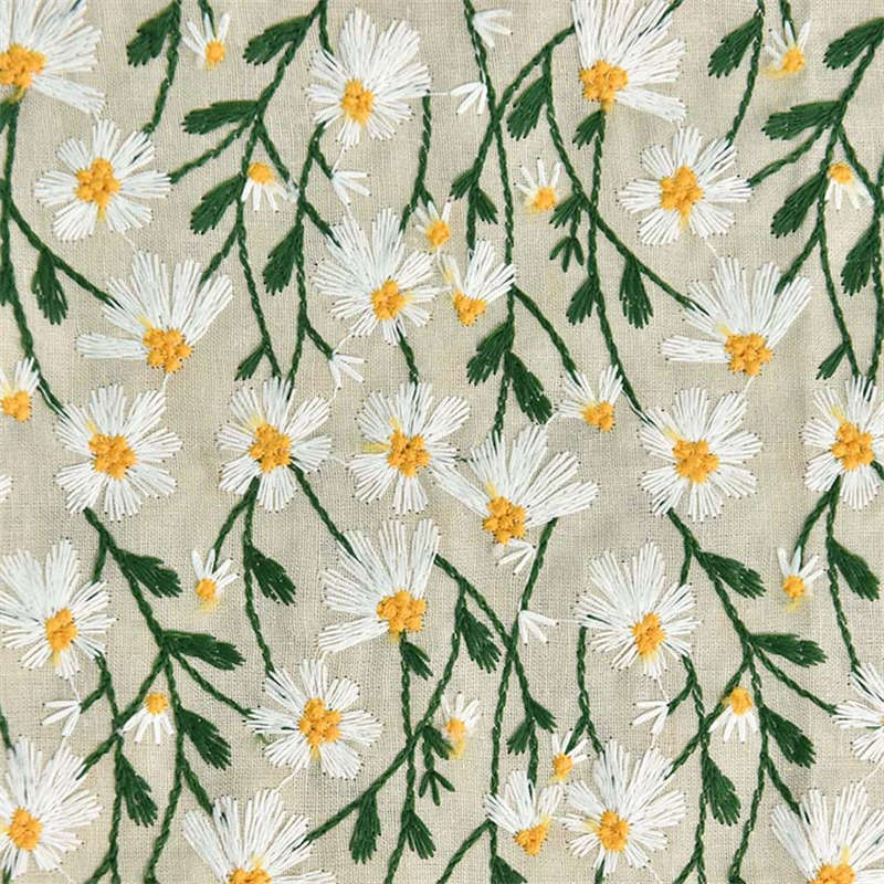 Ramie Cotton Embroidered Cloth Little Daisy Embroidery Handmade Fashion Fabric - 图片 5