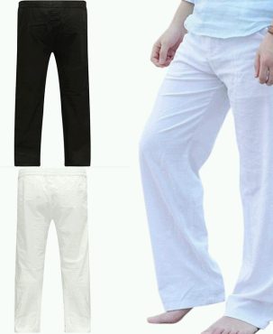 Mens Casual Linen Loose Pants Drawstring Yoga Long Slacks Beach Sport Trousers