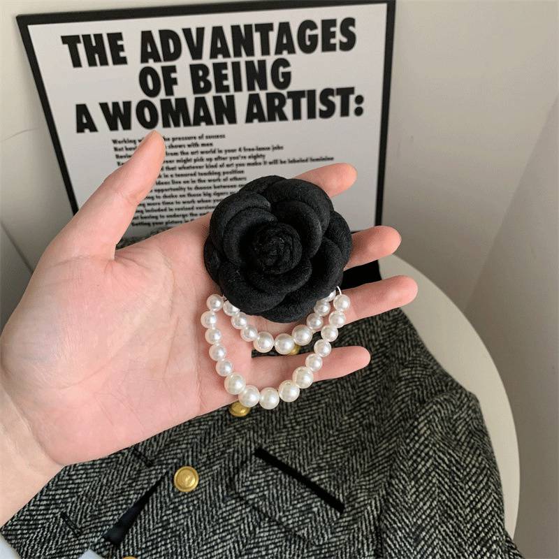 Korean Fabric Camellia Flower Brooch Pins Pearl Tassel Corsage Fashion Jewelry Brooches for Women Shirt Collar Accessories Gift - Image 4