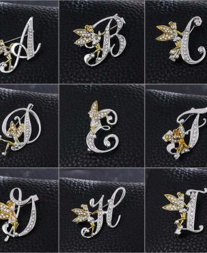 New Metal Crystal English Letter Word Brooch Elf Angel Lapel Suit Shirt Collar Pins Brooches