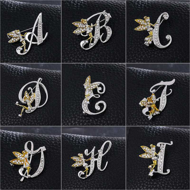 New Metal Crystal English Letter Word Brooch Elf Angel Lapel Suit Shirt Collar Pins Brooches
