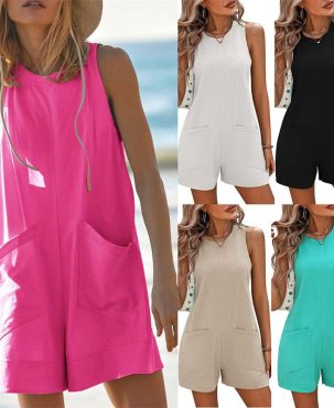 Women's Clothing Summer Loose Casual Pants Backless Outdoor Sleeveless Jumpsuit