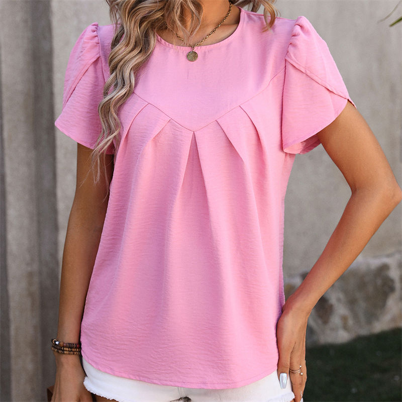 Summer Women's Clothing Casual V-neck Shirt Puffed Sleeves Temperament Top - Image 8