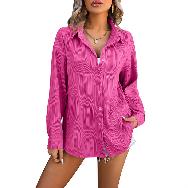 Women's Clothing Wave Texture Loose Fashion Shirt Oversize Sports Coat Pure Color - Image 26