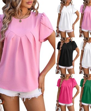 Summer Women's Clothing Casual V-neck Shirt Puffed Sleeves Temperament Top