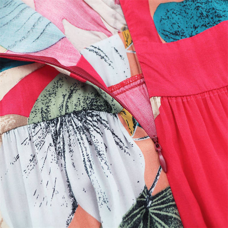Summer Women Clothing V-neck Sleeveless Slit Printed Long Sling Dress - 图片 9