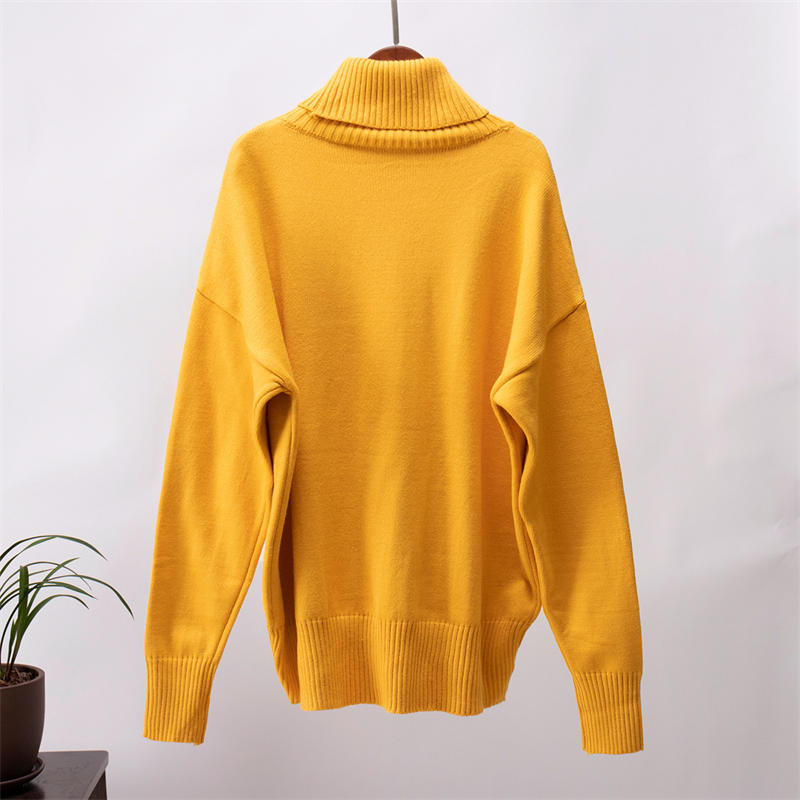 Women Fashion Solid Color Turtleneck Sweater Loose Knitwear Pullover Sweater - 图片 13