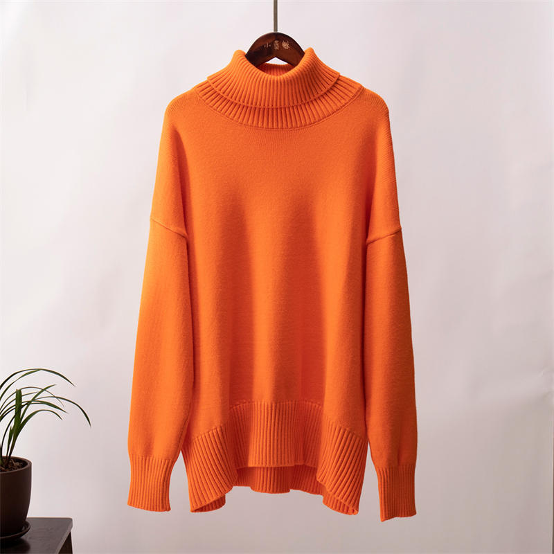Women Fashion Solid Color Turtleneck Sweater Loose Knitwear Pullover Sweater - 图片 12