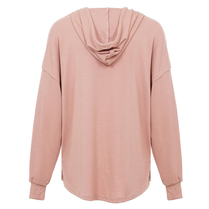 Fashion Casual Loose Solid Color Hoodie Sweater Buttons Long Sleeve Blouse - Image 10