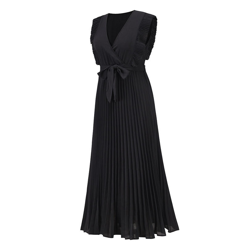 Temperament Beach Long Dress Fashion Slim Sexy Ruffle Sleeve Chiffon Pleated Skirt Solid Color Dress - Image 11