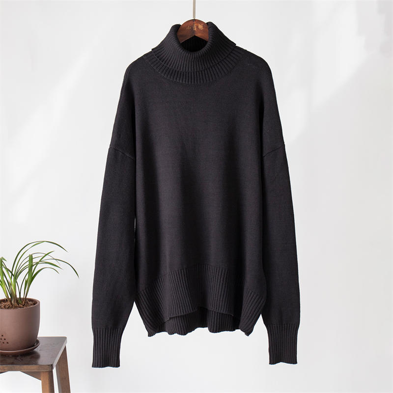 Women Fashion Solid Color Turtleneck Sweater Loose Knitwear Pullover Sweater - 图片 7