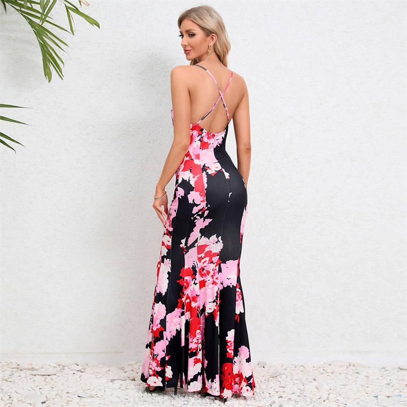 Fashion Sexy Slim-Fit Fishtail Dress Bohemian Floral Maxi Dress Women's Clothing - Image 8