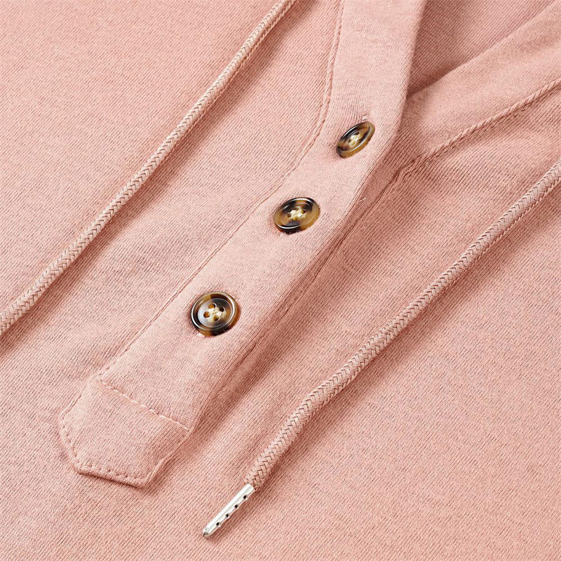 Fashion Casual Loose Solid Color Hoodie Sweater Buttons Long Sleeve Blouse - Image 11