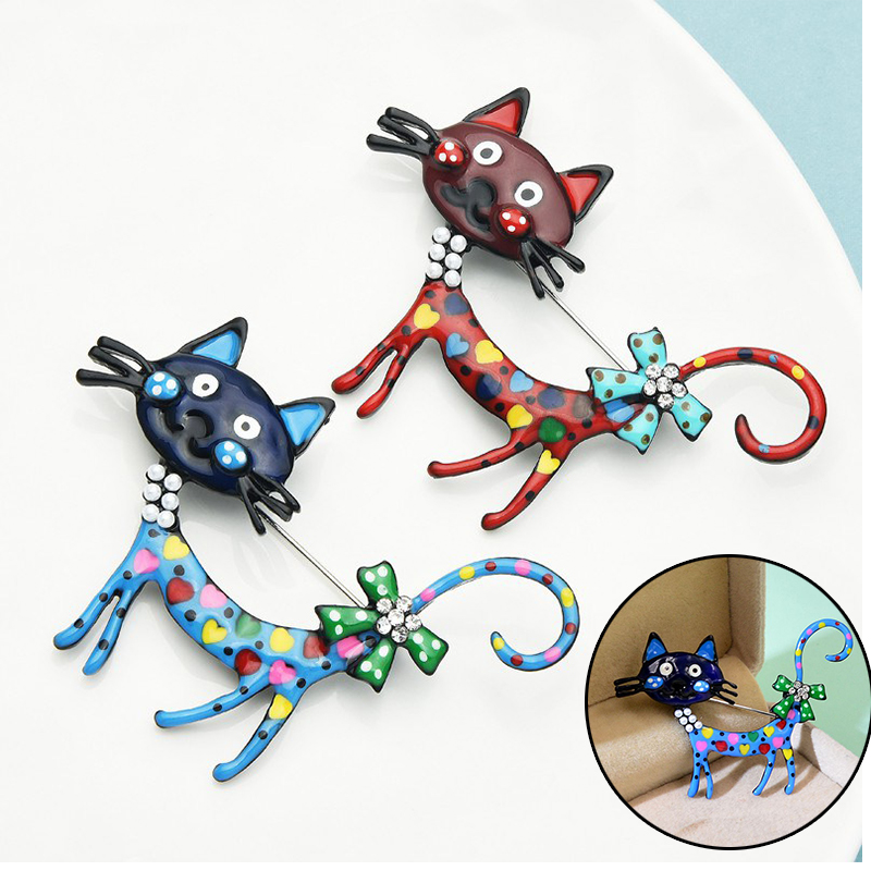 Lovely Cat Brooches 2-color Enamel Pet Animal Party Casual Brooch Pins For Women Men Gifts - 图片 7