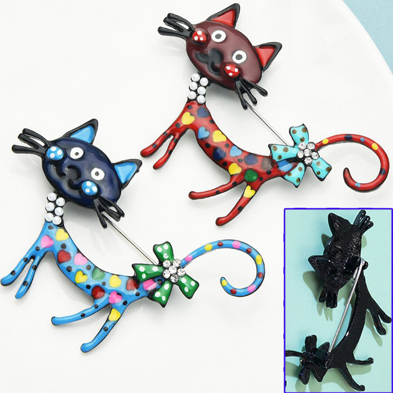 Lovely Cat Brooches 2-color Enamel Pet Animal Party Casual Brooch Pins For Women Men Gifts - 图片 6