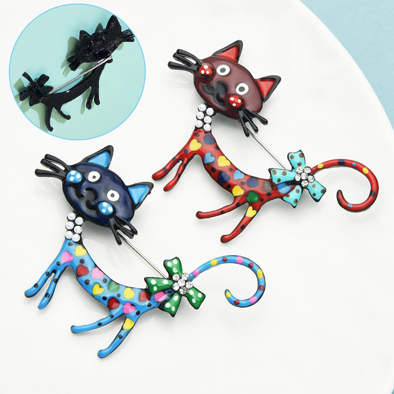 Lovely Cat Brooches 2-color Enamel Pet Animal Party Casual Brooch Pins For Women Men Gifts - 图片 8