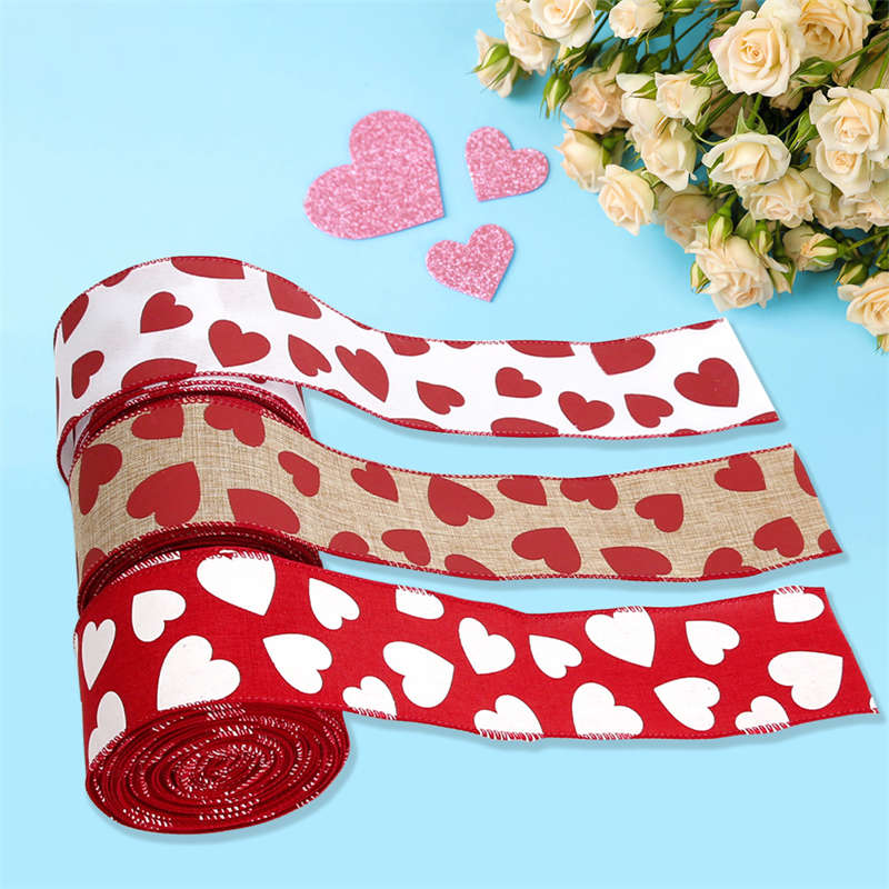 6.3CM Valentine's Day Love Ribbon Gift Box Dress up DIY Iron Edge Imitation Linen Ribbon - 图片 3