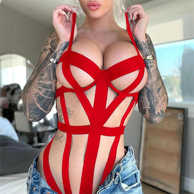 Women Sexy Lingerie Strap Binding Hollow Temptation Passion Open-End Jumpsuit - 图片 3