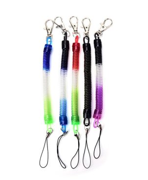 Metal Keychains Spring Rope Black Plastic Elastic String Color Retractable Rope Mobile Phone Key Anti-Lost Hanging Buckle Wholesale