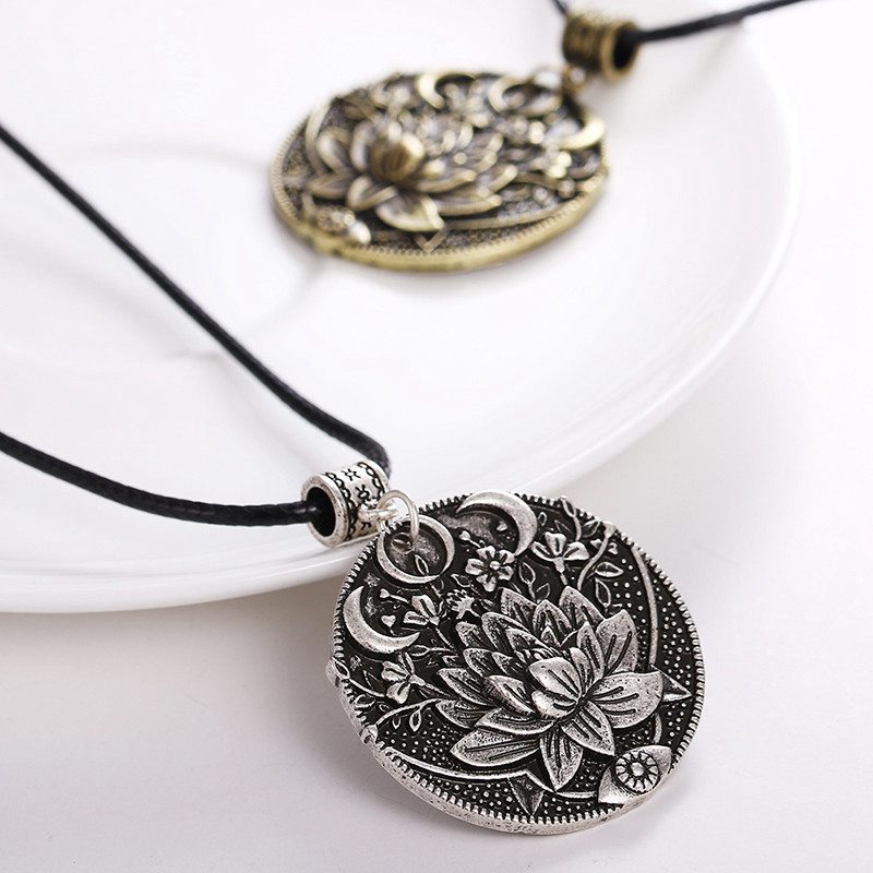 1pc Lotus Eyes Moon Pendant Prettiest Women Lotus Mandala Flower Necklace Phase Lotus Meditation Yoga Jewelry - Image 3