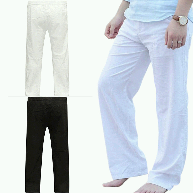 Mens Casual Linen Loose Pants Drawstring Yoga Long Slacks Beach Sport Trousers - Image 5
