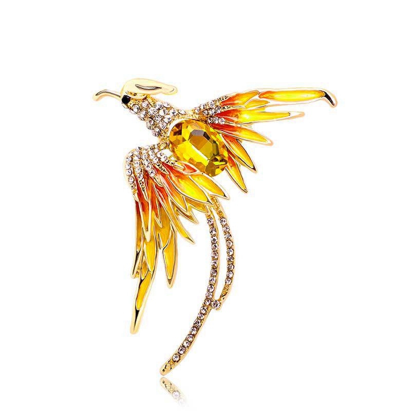 Crystal Phoenix Bird Brooches For Women Men 5-color Enamel Flying Beauty Bird Party Office Brooch Pin Gifts - Image 3