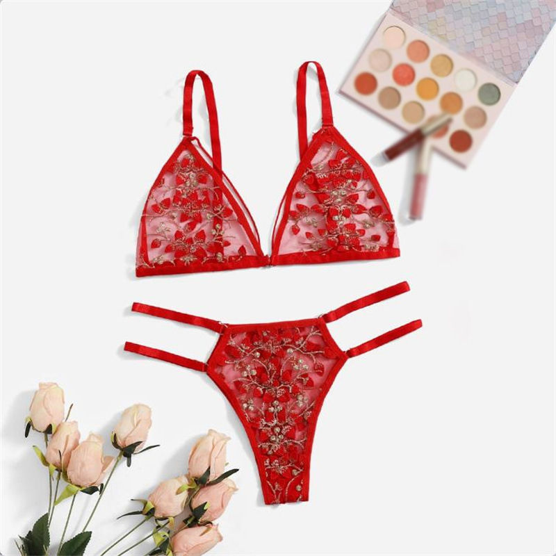 Sexy Three-Point Three-Dimensional Embroidery Flower Bra Panties Set Sexy Lingerie - Image 11