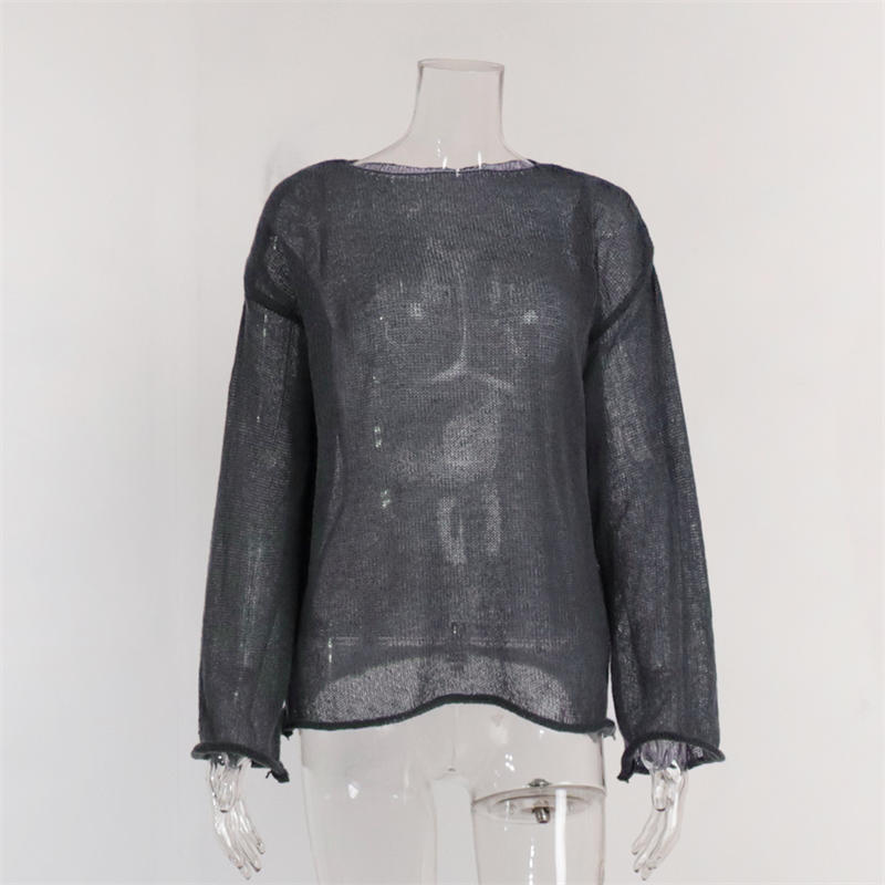 Hollow Sweater Women's See-through Thin Round Neck Long Sleeve Knitted T-shirt - Image 17