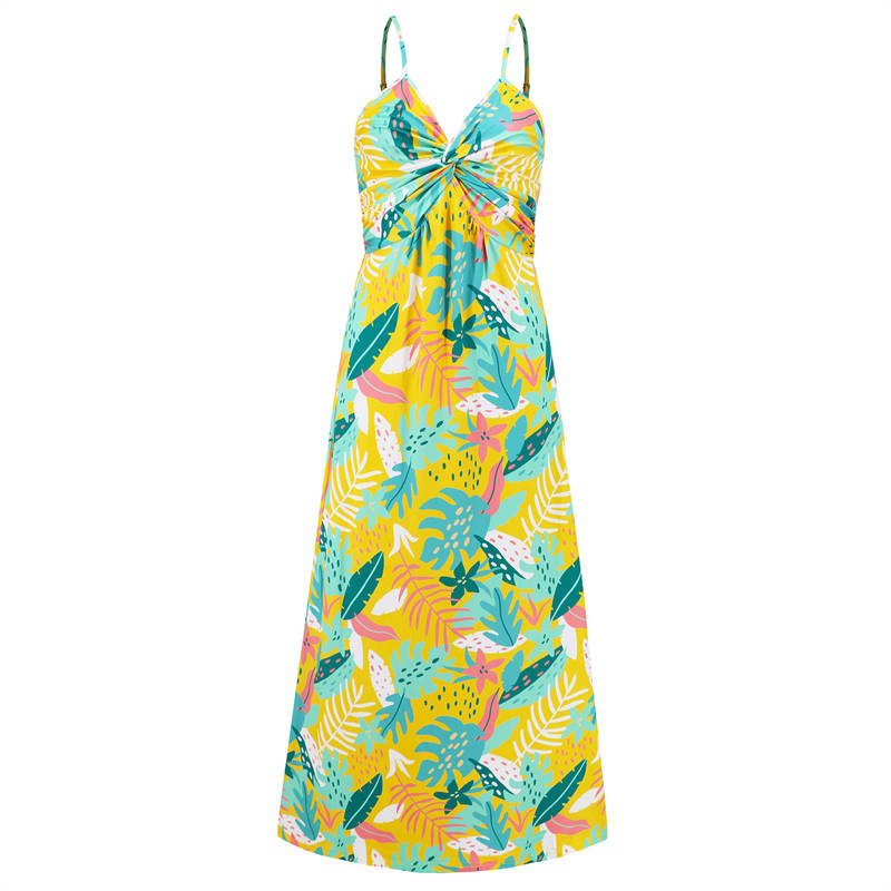 Fashion Women's Wear V-neck Printing Elegant A Swing Long Halter Dress - Image 13