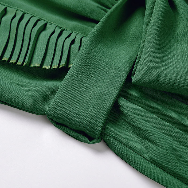 Temperament Beach Long Dress Fashion Slim Sexy Ruffle Sleeve Chiffon Pleated Skirt Solid Color Dress - Image 20