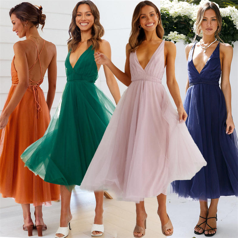 Summer Fashion Suspender Dress Sexy Mesh Elegant Dress Dress Bridesmaid Dress