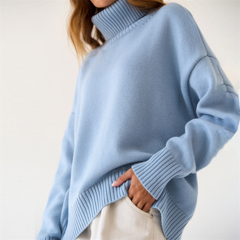Women Fashion Solid Color Turtleneck Sweater Loose Knitwear Pullover Sweater - 图片 20