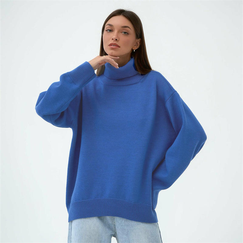 Women Fashion Solid Color Turtleneck Sweater Loose Knitwear Pullover Sweater - 图片 21