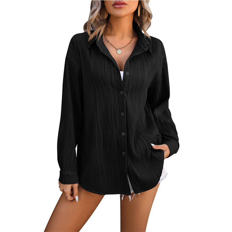 Women's Clothing Wave Texture Loose Fashion Shirt Oversize Sports Coat Pure Color - Image 21