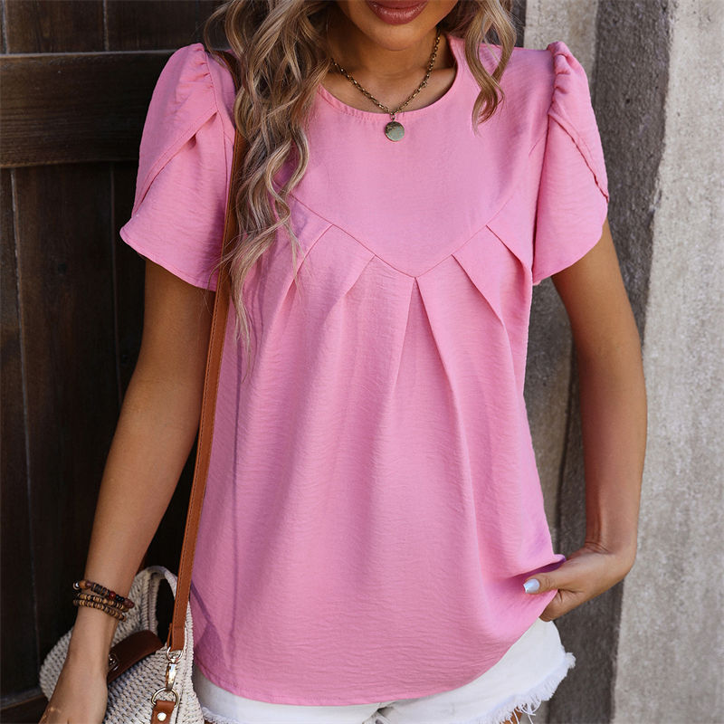 Summer Women's Clothing Casual V-neck Shirt Puffed Sleeves Temperament Top - Image 9