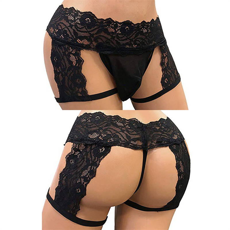 Sexy Lingerie Popular Men's Lace Three-Point Underwear Leather Panties - Image 4