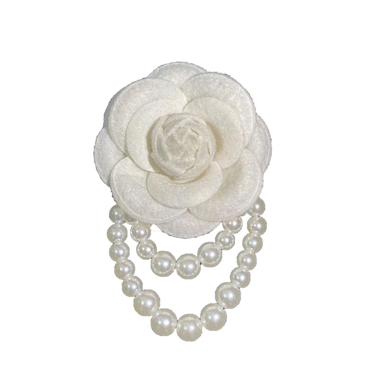 Korean Fabric Camellia Flower Brooch Pins Pearl Tassel Corsage Fashion Jewelry Brooches for Women Shirt Collar Accessories Gift - Image 5