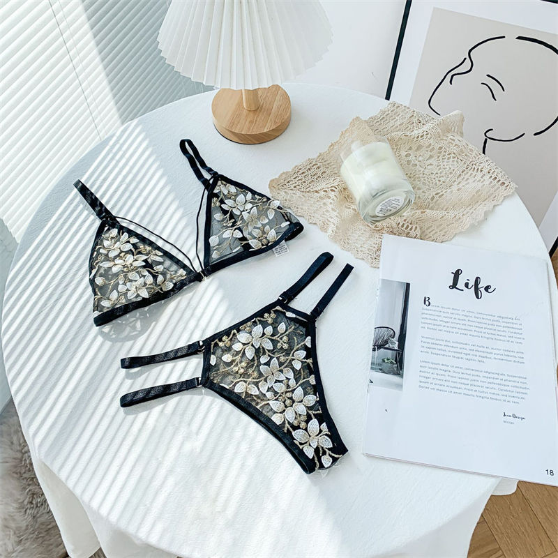 Sexy Three-Point Three-Dimensional Embroidery Flower Bra Panties Set Sexy Lingerie - Image 12