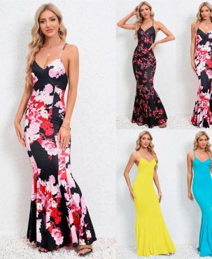 Fashion Sexy Slim-Fit Fishtail Dress Bohemian Floral Maxi Dress Women's Clothing