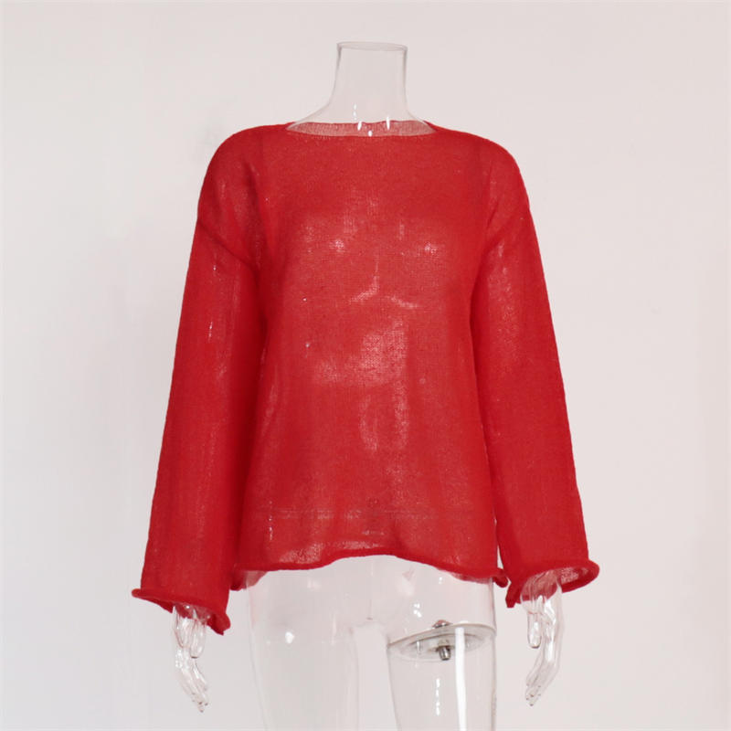 Hollow Sweater Women's See-through Thin Round Neck Long Sleeve Knitted T-shirt - Image 16