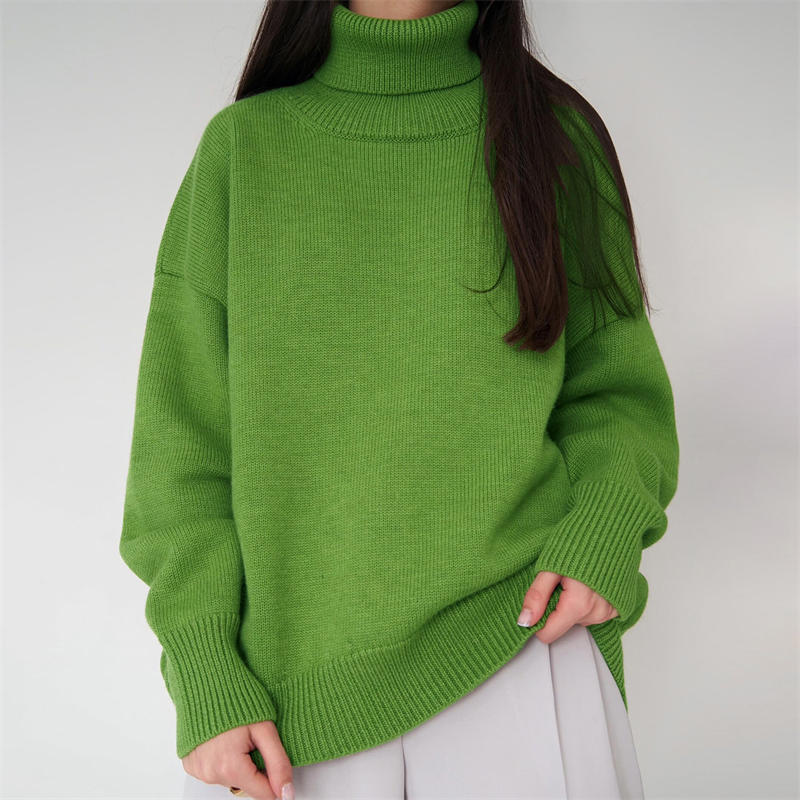 Women Fashion Solid Color Turtleneck Sweater Loose Knitwear Pullover Sweater - 图片 22