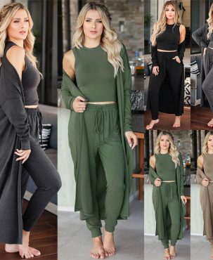 Fashion Knitted Three Suit Women's Knitted Slim Graceful Vest Trousers Sports Suit Pants