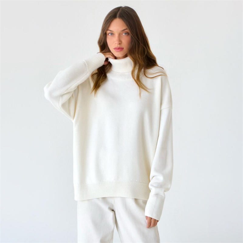 Women Fashion Solid Color Turtleneck Sweater Loose Knitwear Pullover Sweater - 图片 23