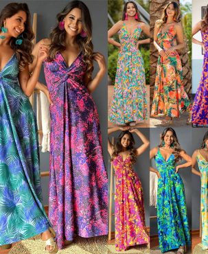 Fashion Women's Wear V-neck Printing Elegant A Swing Long Halter Dress