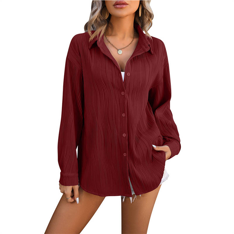 Women's Clothing Wave Texture Loose Fashion Shirt Oversize Sports Coat Pure Color - Image 27