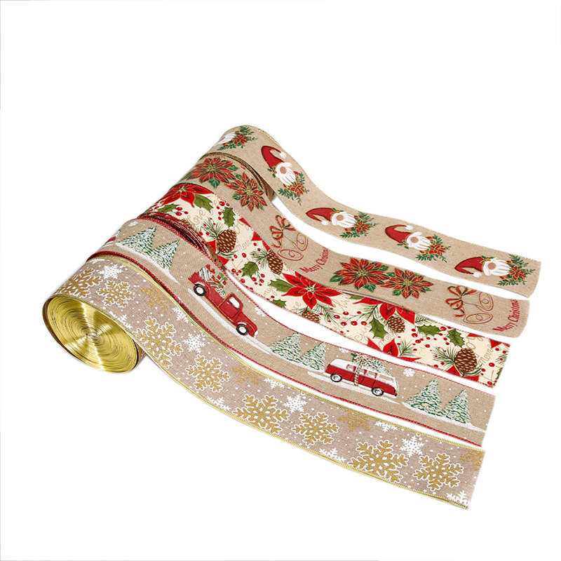 6.5cm Christmas Ribbon Ornaments Christmas Decor Gift Box Imitation Hemp Ribbon - Image 3