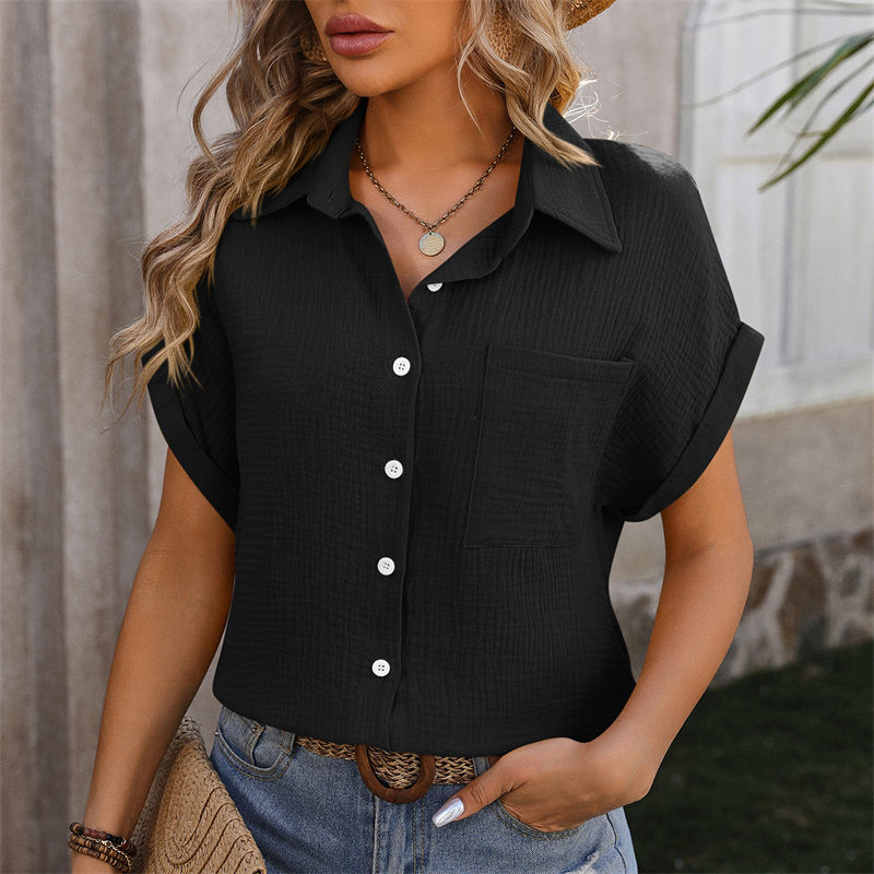 Women's Clothing Loose Short Sleeve Pocket Casual Champray Shirt Short Sleeved T-shirt - Image 11