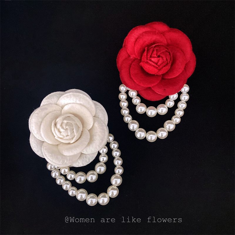 Korean Fabric Camellia Flower Brooch Pins Pearl Tassel Corsage Fashion Jewelry Brooches for Women Shirt Collar Accessories Gift - Image 6